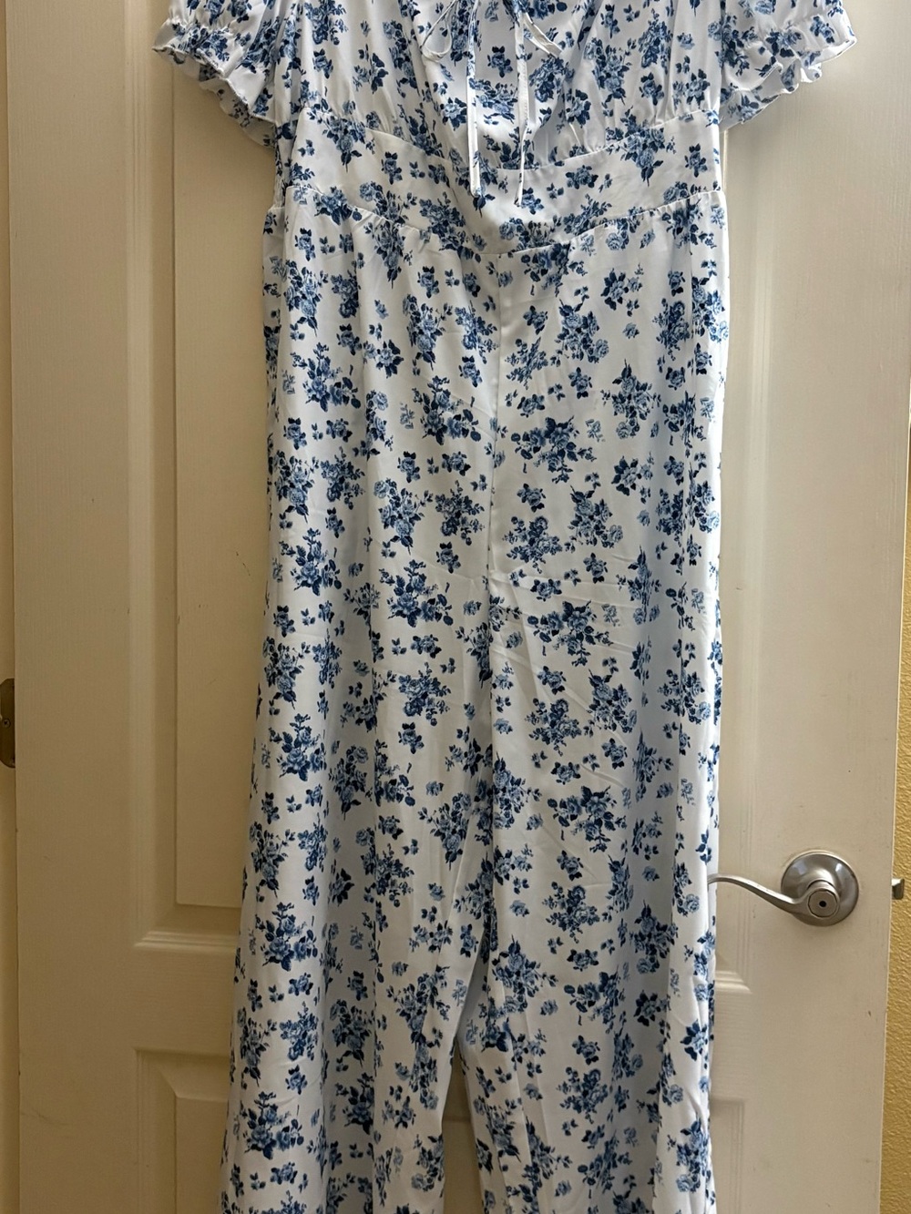 SHEIN White Jumpsuit with Blue Floral Print